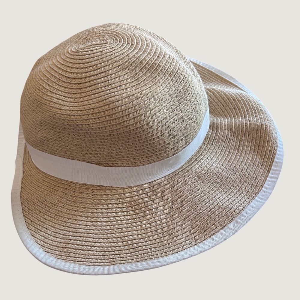 Panama Jack Wide Brim Floppy Hat Straw One Size Tan White Coastal Beach Core - Picture 1 of 6